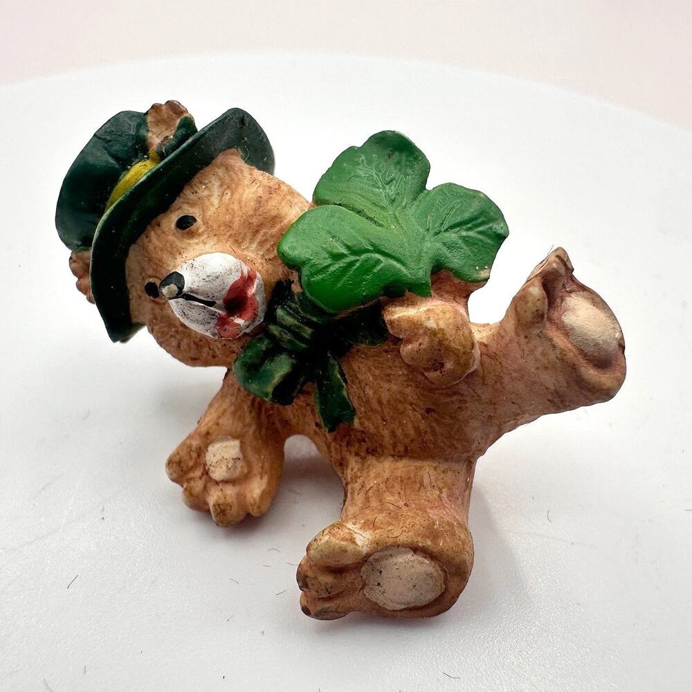 Vintage 90s St Patricks Day Teddy Bear Shamrock Green Hat Lapel Pin Jewelry Y2K